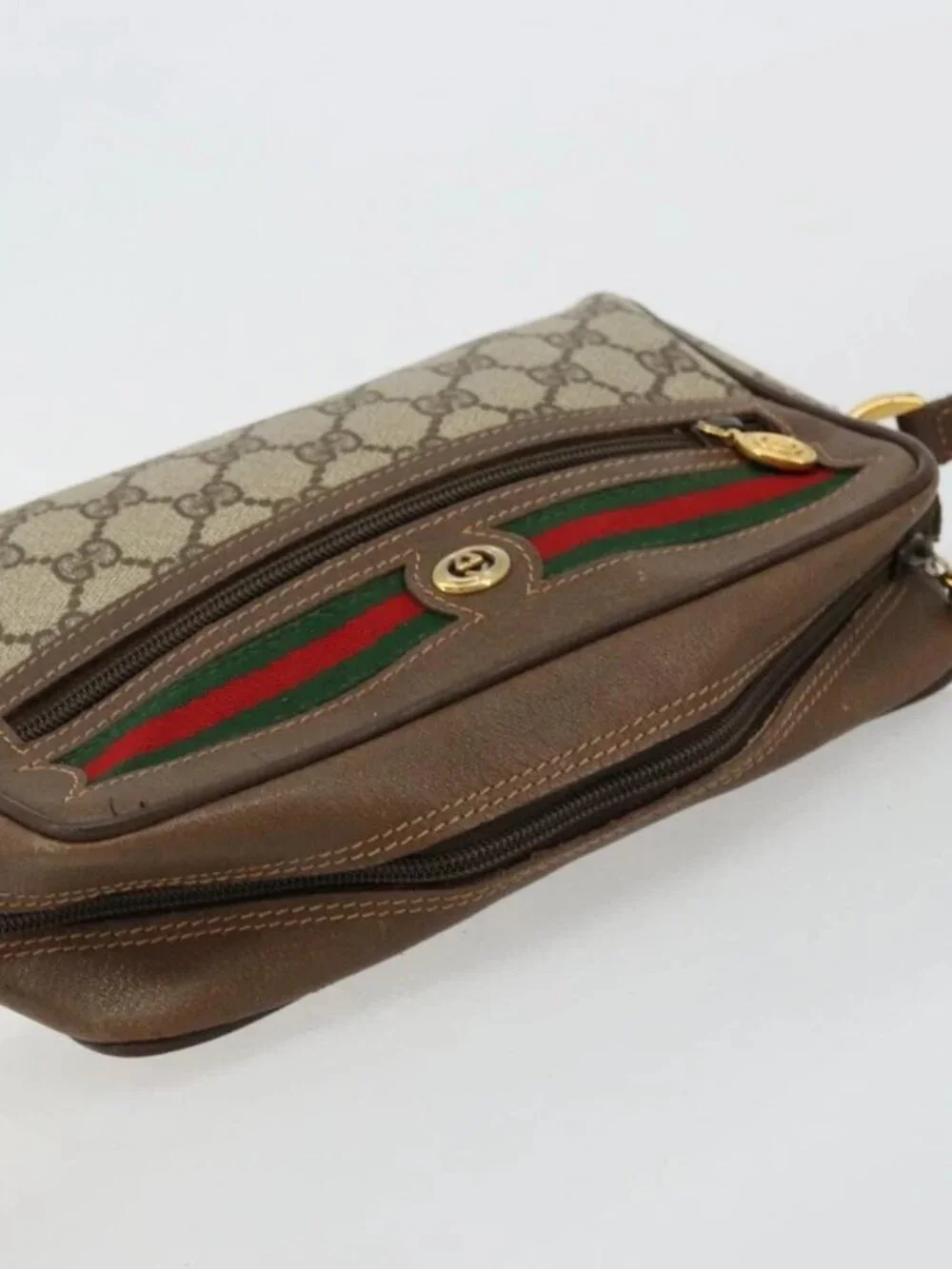 GUCCI GG Supreme Web Sherry Line Bag PVC Beige Gold 56 02 087 Auth